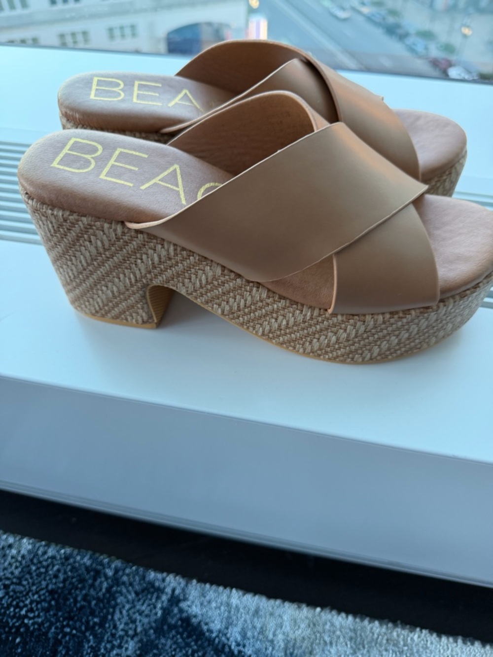 Matisse Tan Woven Platform Slide Sandals